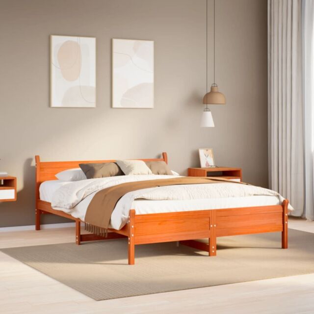 Berkfield Home Bed Frame without Mattress Wax Brown 120x200 cm Solid Wood Pine - Size: Small Double - image 1