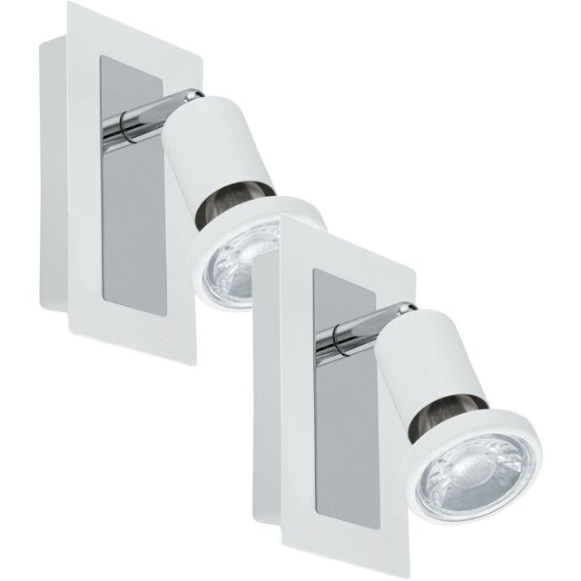 Loops 2 PACK Wall Spot Light White & Chrome Back Plate & Shade Rocker Switch GU10 5W - image 1