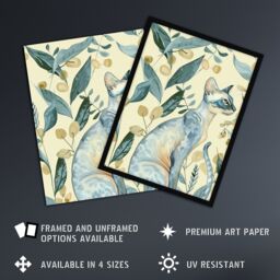 "Artery8 Cat Lover Teal Tan Oriental Shorthair Portrait Framed Wall Art in Blue - Size: W12"" x H16""" - thumbnail 2