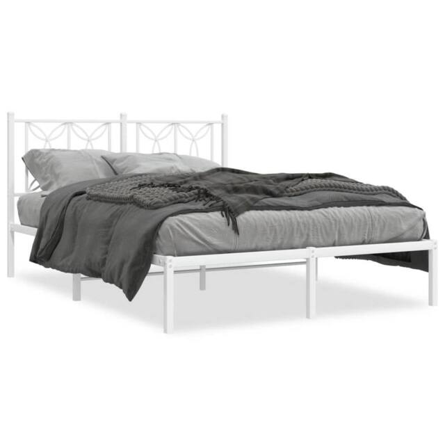Berkfield Home Metal Bed Frame without Mattress with Headboard White 135x190cm - Size: 135x190 cm - image 1