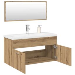 Berkfield Home 3 Piece Bathroom Furniture Set Artisan Oak Engineered Wood in Brown - thumbnail 1