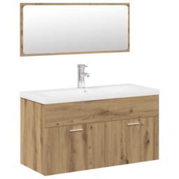 Berkfield Home 3 Piece Bathroom Furniture Set Artisan Oak Engineered Wood in Brown - thumbnail 2