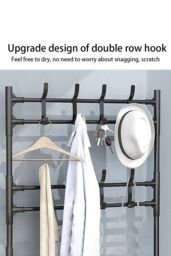Living and Home 4 Tier Shoe Shelf Storage Organizer with Hooks Clothes Hanger Garment Rack in Black - thumbnail 4