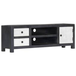 Berkfield Home Hand Carved TV Cabinet Grey&White 120x30x40 cm Solid Wood Mango in Grey - Size: 120 x 30 x 40 cm - thumbnail 2