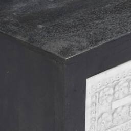 Berkfield Home Hand Carved TV Cabinet Grey&White 120x30x40 cm Solid Wood Mango in Grey - Size: 120 x 30 x 40 cm - thumbnail 6