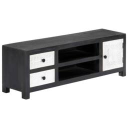 Berkfield Home Hand Carved TV Cabinet Grey&White 120x30x40 cm Solid Wood Mango in Grey - Size: 120 x 30 x 40 cm - thumbnail 1