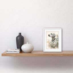 "Artery8 Wall Art Print Dalmatian Dog in Field Soft Watercolour Pencil Portrait Artwork Framed 9X7 Inch in White - Size: W7"" x H9""" - thumbnail 2