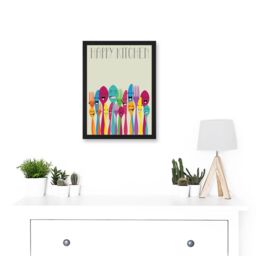 Artery8 Happy Colourful Cutlery Kitchen Food Artwork Framed Wall Art Print A4 in Black - thumbnail 2