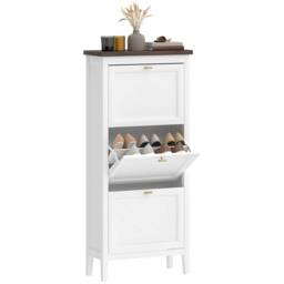 HOMCOM Shoe Cabinet with 3 Flip Drawers, Narrow Shoe Storage Cabinet, White - thumbnail 2
