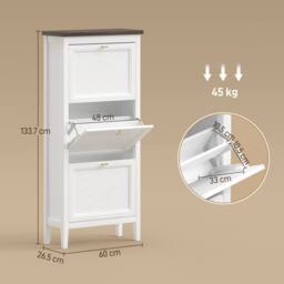 HOMCOM Shoe Cabinet with 3 Flip Drawers, Narrow Shoe Storage Cabinet, White - thumbnail 3