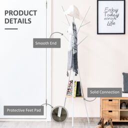 HOMCOM Free Standing Coat Rack Metal Shelf Holder Stand Display Clothes Hat in White - thumbnail 6
