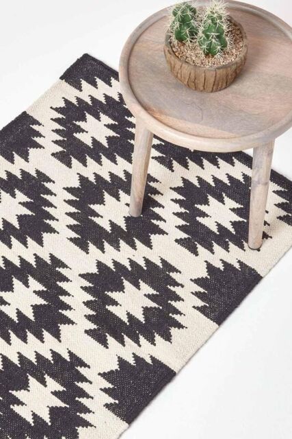 Homescapes Zurich Handwoven Cotton Pattern Kilim Hall Runner, 66 x 200 cm in Black - Size: 66 cm x 200 cm - image 1