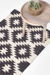 Homescapes Zurich Handwoven Cotton Pattern Kilim Hall Runner, 66 x 200 cm in Black - Size: 66 cm x 200 cm - thumbnail 1