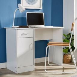 Home Source Tyler Desk 1 Drawer 1 Door Compact Computer Workstation Home Office in White - thumbnail 2