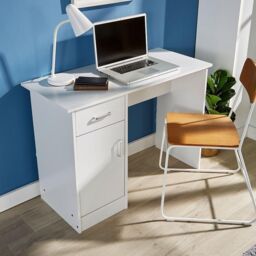Home Source Tyler Desk 1 Drawer 1 Door Compact Computer Workstation Home Office in White - thumbnail 3