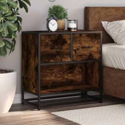 Berkfield Home Bedside Cabinet Smoked Oak 60x31x60 cm Engineered Wood & Metal in Brown - Size: 60 x 31 x 60 cm - thumbnail 4