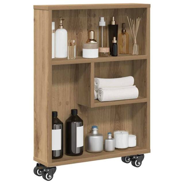 Berkfield Home Narrow Storage Trolley Artisian Oak 48x13x68 cm Engineered Wood in Brown - Size: 48 x 13 x 68 cm - image 1