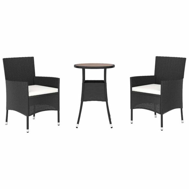 Berkfield Home Beautiful 3 Piece Garden Bistro Set with Cushions Black Poly Rattan - image 1