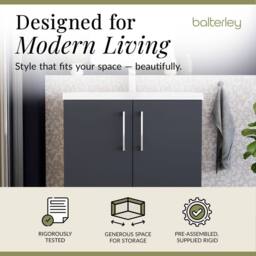 Balterley Modern Bathroom 2 Soft Close Door Floor Standing Vanity Unit & Rectangular Mid-Edge Basin, Dark Grey, 800 mm in Grey - thumbnail 2