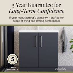 Balterley Modern Bathroom 2 Soft Close Door Floor Standing Vanity Unit & Rectangular Mid-Edge Basin, Dark Grey, 800 mm in Grey - thumbnail 6