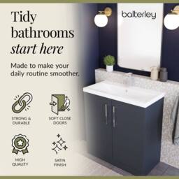 Balterley Modern Bathroom 2 Soft Close Door Floor Standing Vanity Unit & Rectangular Mid-Edge Basin, Dark Grey, 800 mm in Grey - thumbnail 7