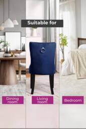 Neo Set of Two Studded Velvet Dining Chair with Ring Knocker Detail in Dark Blue - thumbnail 2