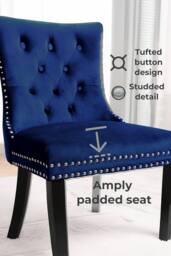 Neo Set of Two Studded Velvet Dining Chair with Ring Knocker Detail in Dark Blue - thumbnail 4