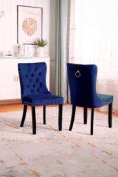 Neo Set of Two Studded Velvet Dining Chair with Ring Knocker Detail in Dark Blue - thumbnail 1