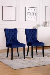 Neo Set of Two Studded Velvet Dining Chair with Ring Knocker Detail in Dark Blue - thumbnail 3