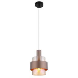 Netlighting Milley Slim Pendant Ceiling Light Matt Black Amber Glass Shade 1x E27 in Brown