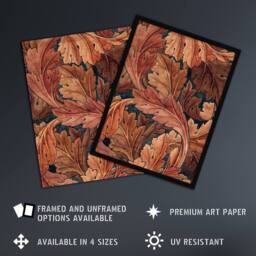 Artery8 Acanthus Leaves Pattern Vintage Framed Wall Art Print William Morris in Brown - Size: A4 - thumbnail 2