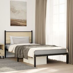 Berkfield Home Metal Bed Frame without Mattress Sonoma Oak 100x200 cm in Brown - thumbnail 1