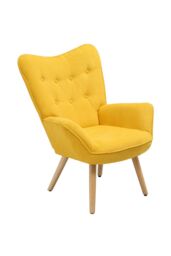 H&O Direct Contemporary Button-Tufted Linen Chair with Sturdy Wooden legs in Bright Yellow - thumbnail 3