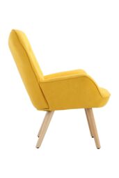 H&O Direct Contemporary Button-Tufted Linen Chair with Sturdy Wooden legs in Bright Yellow - thumbnail 4