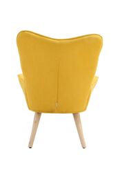 H&O Direct Contemporary Button-Tufted Linen Chair with Sturdy Wooden legs in Bright Yellow - thumbnail 5
