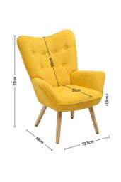 H&O Direct Contemporary Button-Tufted Linen Chair with Sturdy Wooden legs in Bright Yellow - thumbnail 2