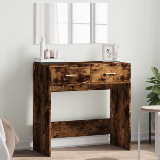 Berkfield Home Dressing Table with Mirror Smoked Oak 80x39x80 cm in Brown - Size: 80 x 39 x 80 cm - image 1