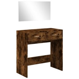 Berkfield Home Dressing Table with Mirror Smoked Oak 80x39x80 cm in Brown - Size: 80 x 39 x 80 cm - thumbnail 2