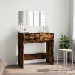 Berkfield Home Dressing Table with Mirror Smoked Oak 80x39x80 cm in Brown - Size: 80 x 39 x 80 cm - thumbnail 3