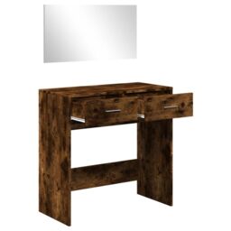 Berkfield Home Dressing Table with Mirror Smoked Oak 80x39x80 cm in Brown - Size: 80 x 39 x 80 cm - thumbnail 4