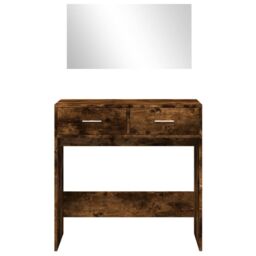 Berkfield Home Dressing Table with Mirror Smoked Oak 80x39x80 cm in Brown - Size: 80 x 39 x 80 cm - thumbnail 5