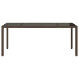 Berkfield Home Garden Table with Glass Top Brown 190x90x75 cm Poly Rattan - Size: 190 x 90 x 75 cm - thumbnail 4