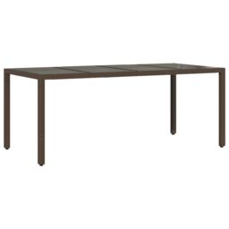 Berkfield Home Garden Table with Glass Top Brown 190x90x75 cm Poly Rattan - Size: 190 x 90 x 75 cm - thumbnail 6