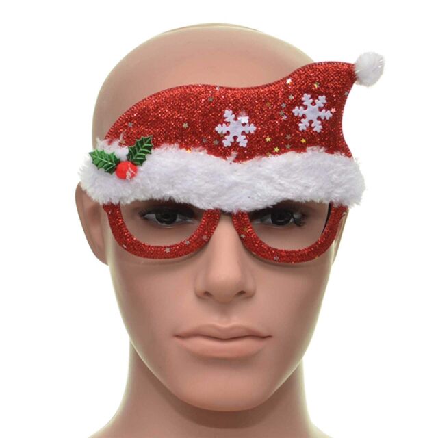 Shatchi Novelty Glitter Red Santa Hat Christmas Glasses Christmas Party Props Photo Booth Accessories Stocking Fillers - image 1