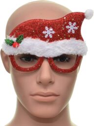 Shatchi Novelty Glitter Red Santa Hat Christmas Glasses Christmas Party Props Photo Booth Accessories Stocking Fillers - thumbnail 3