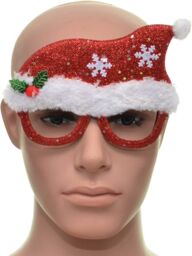 Shatchi Novelty Glitter Red Santa Hat Christmas Glasses Christmas Party Props Photo Booth Accessories Stocking Fillers - thumbnail 2