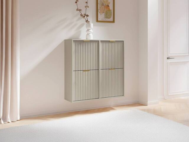 Vente-unique Shoe Cabinet With 4 Drop-Down Compartments - Beige & Gold - FRALYN - image 1