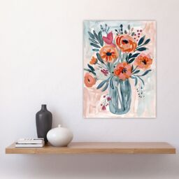 "Artery8 Spring Flower Bouquet Pink Blue Boho Floral Vase Wall Art Print - Size: W24"" x H32""" - thumbnail 4