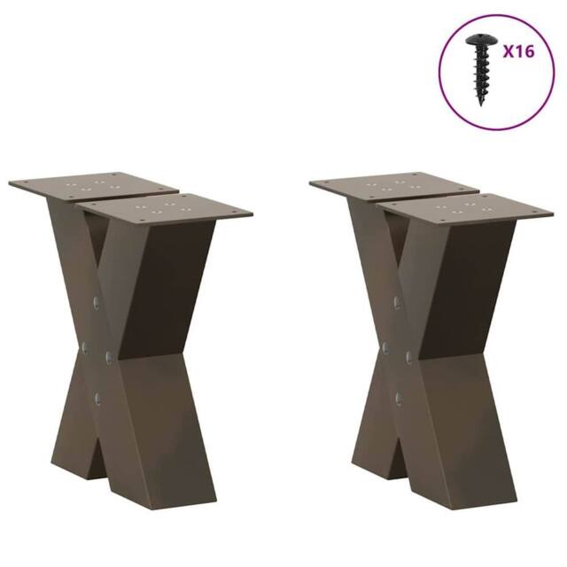 Berkfield Home Modern Coffee Table Legs X-Shaped 2 pcs Natural Steel 40x(30-31) in Brown - image 1