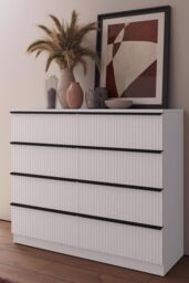 FWStyle Lania Ripple Effect White 8 Drawer Chest Of Drawers (H) 77 (W) 114 (D) 40cm - thumbnail 1